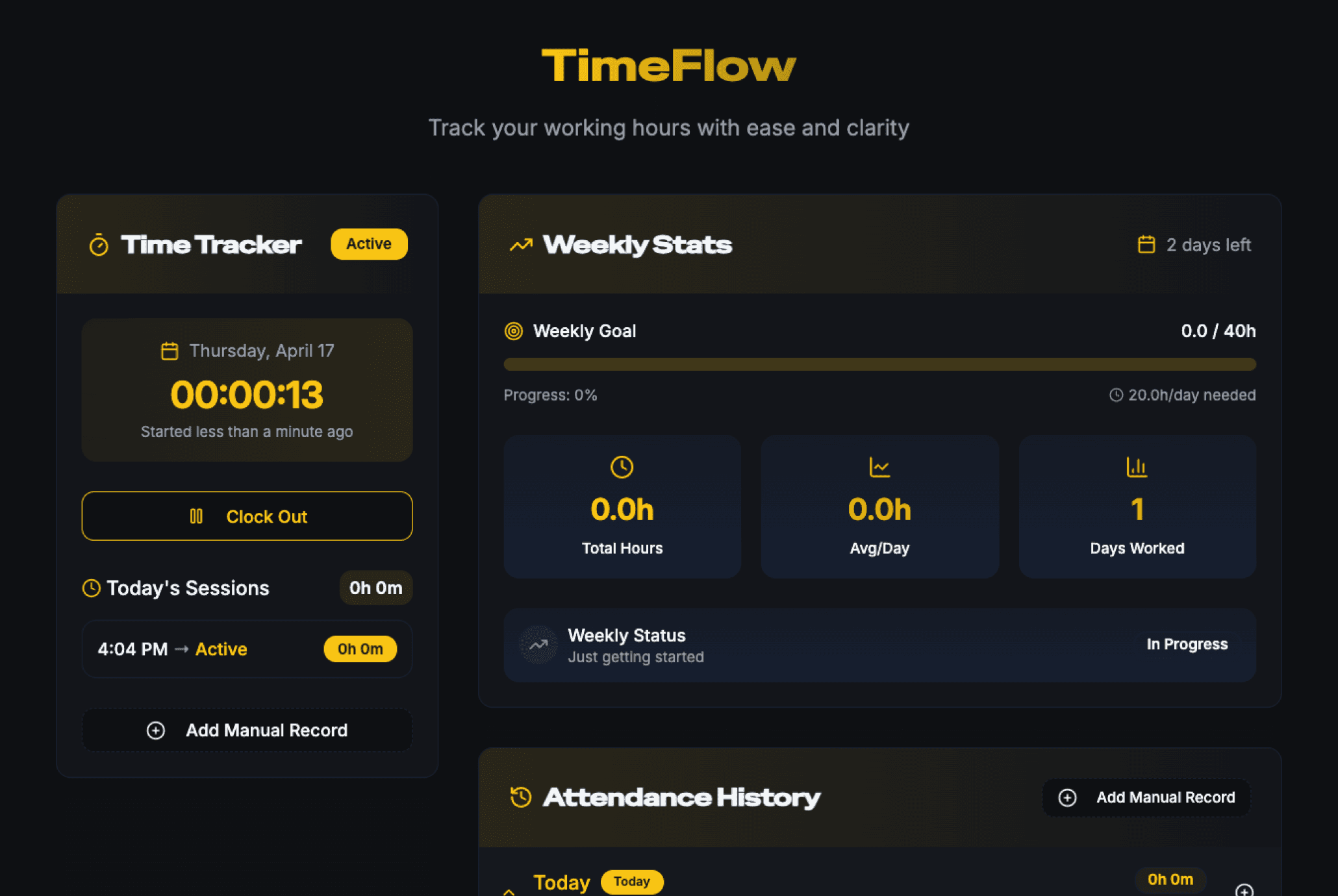 TimeFlow - Time Tracking App