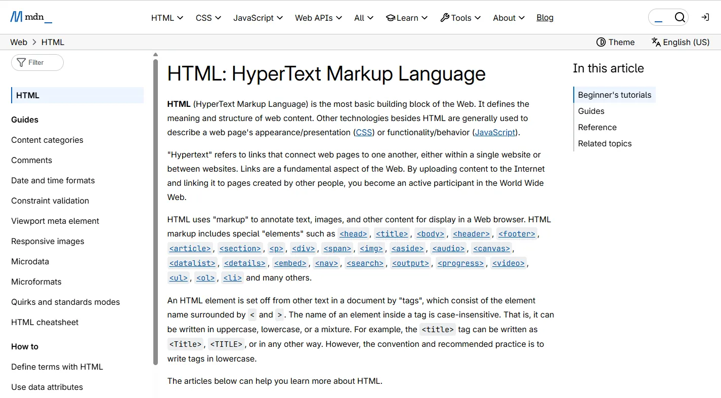 MDN Web Docs HTML documentation