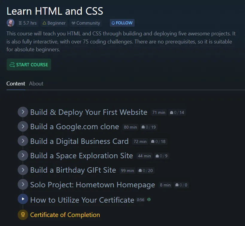 Scrimba HTML and CSS course
