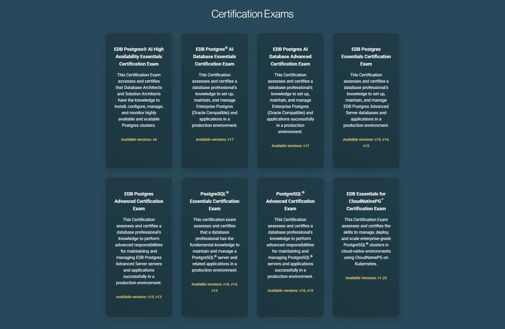 PostgreSQL Certifications (EnterpriseDB)