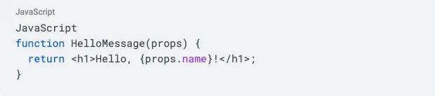 React function component displaying a personalized message using props.name