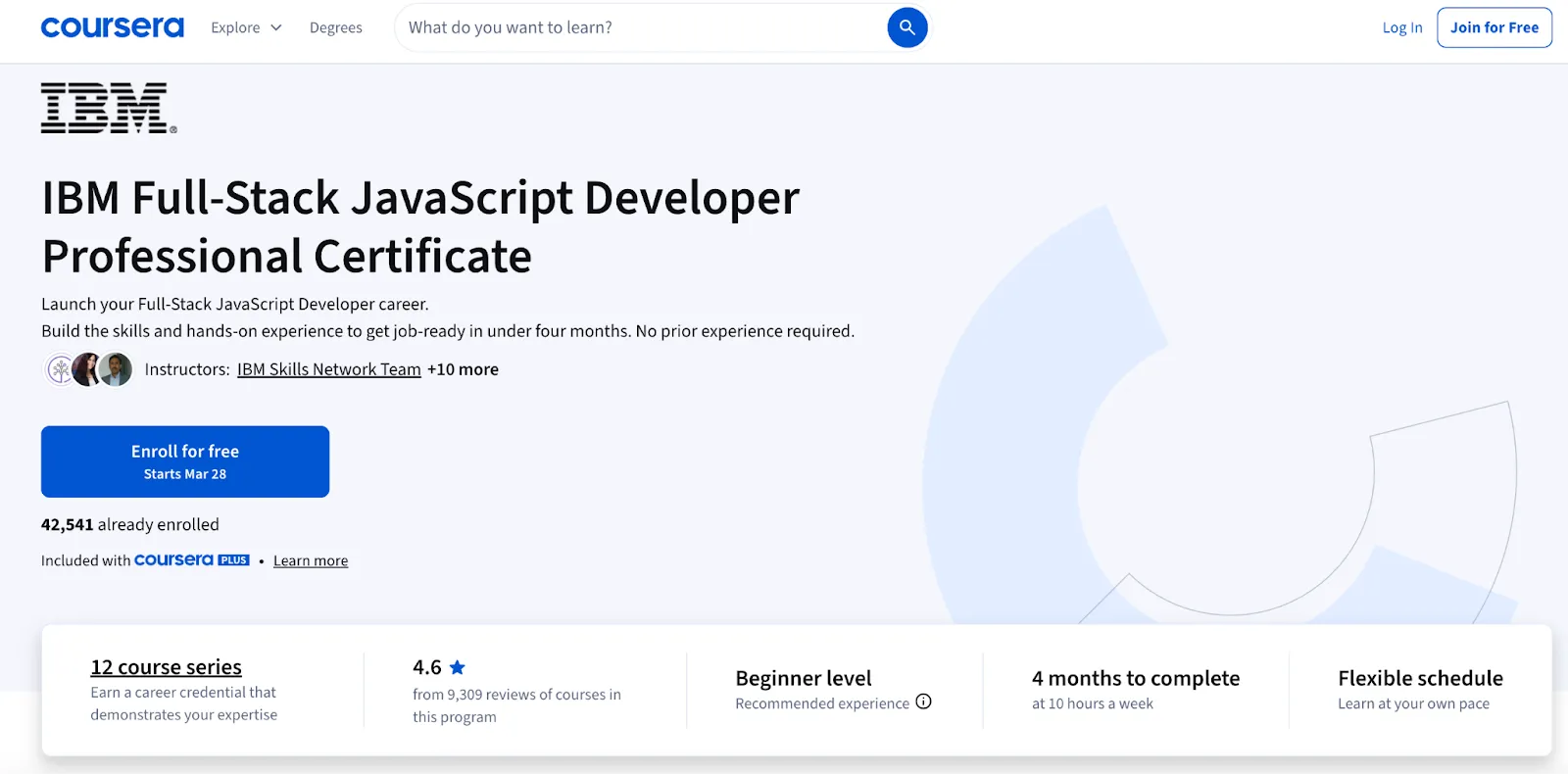 IBM Full-Stack JavaScript Developer Professional Certificate